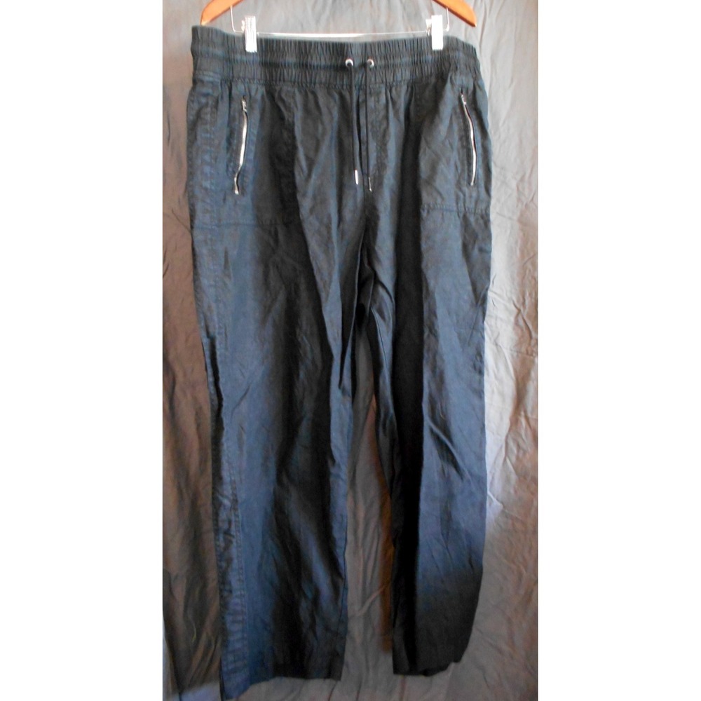 Athleta Cabo Linen Wide Leg Pant Black Size Plus 18 Drawstring Pockets Beachy